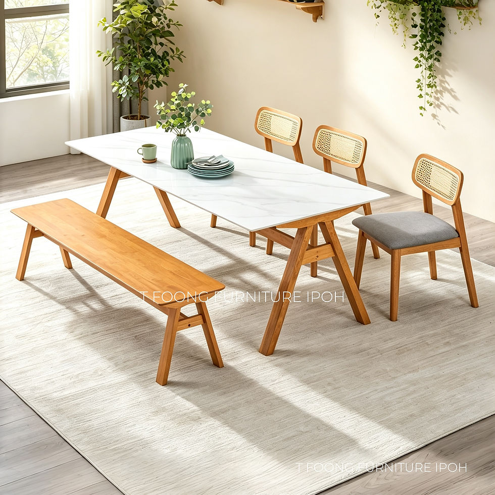 Minimalist White Sintered Stone Table + Solid Wood 6-Seater Dining Set