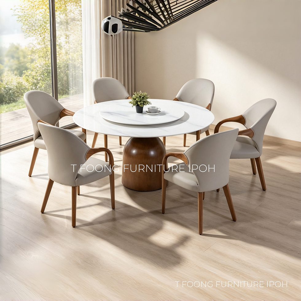 White Crystal Marble Round Table 6-Seater Round Dining Set