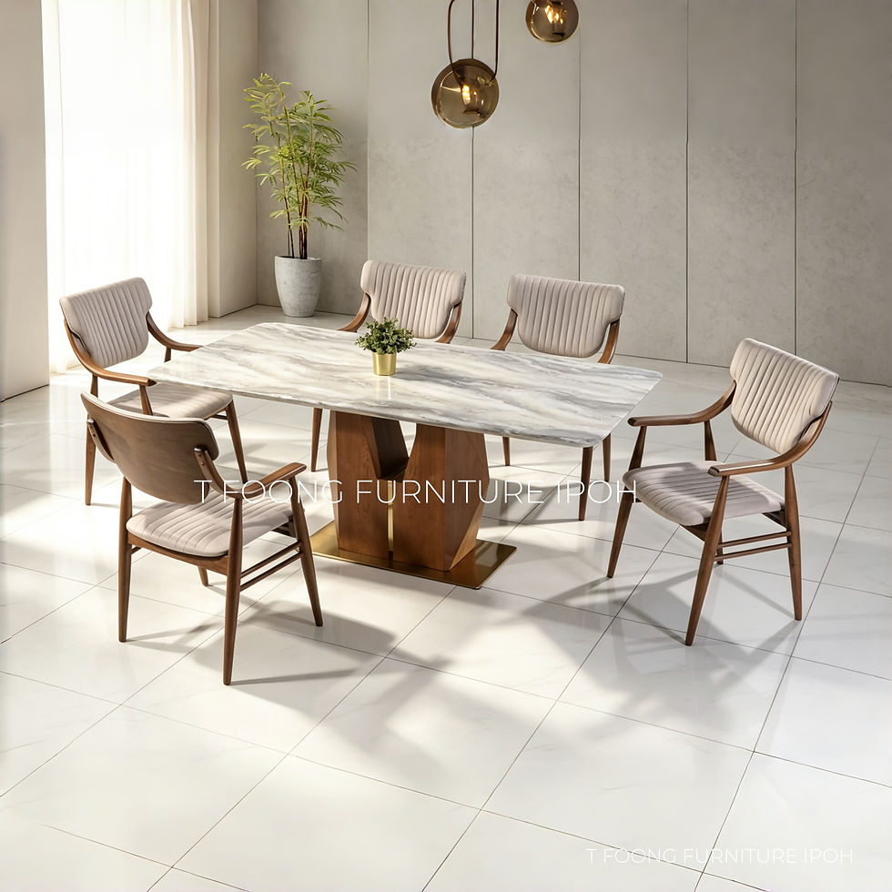 Uma Mid-Century Modern 6-Seater Marble Dining Set