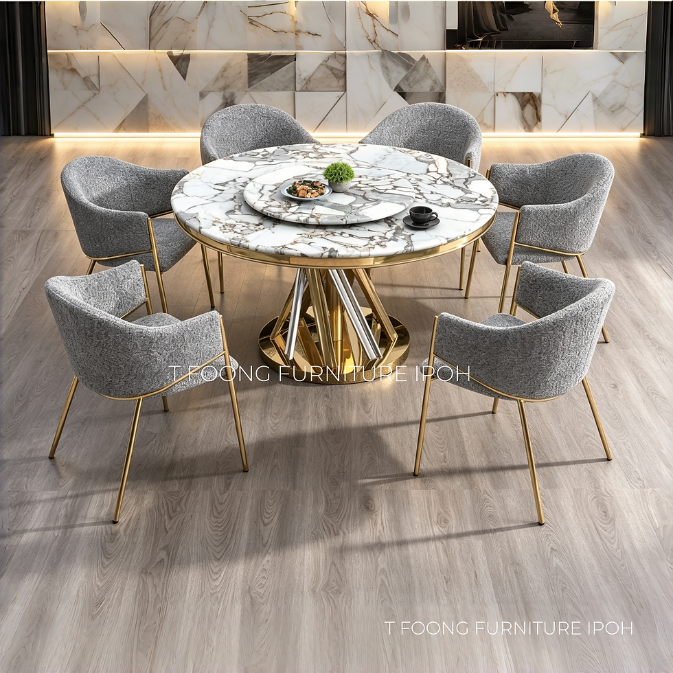 Grey Marble Textured Top Table 6-Seater Round Dining Set
