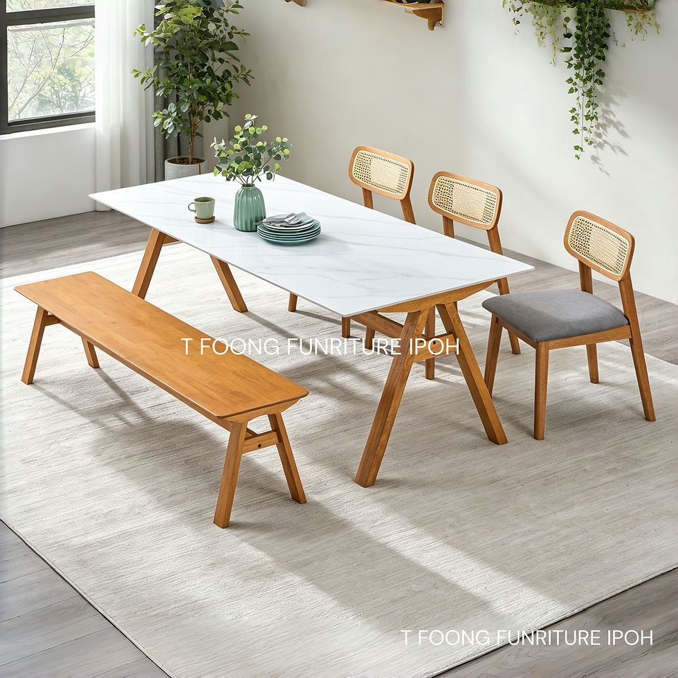 Thumbnail: Minimalist White Sintered Stone Table + Solid Wood 6-Seater Dining Set