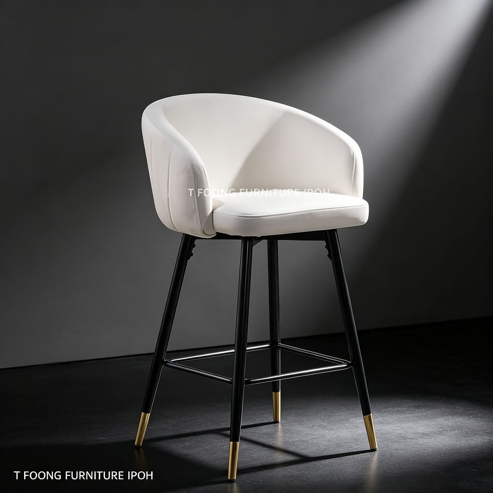 Thumbnail: White upholstered bar stool with black legs and gold tips