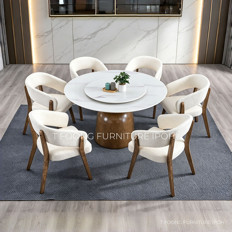 Amora White Crystal Marble Table 4.5 Feet 6-Seater Round Dining Set