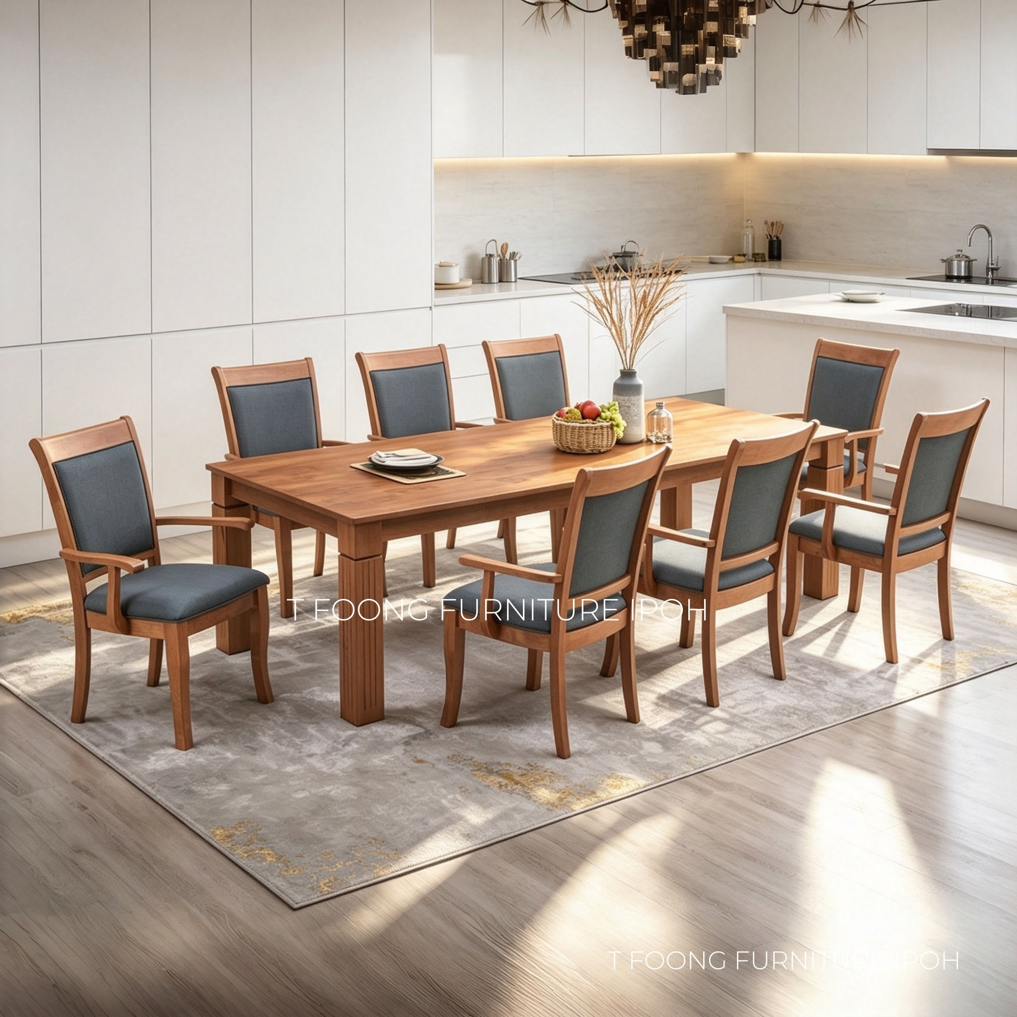 Amira Classic Solid Wood 8-Seater Dining Set