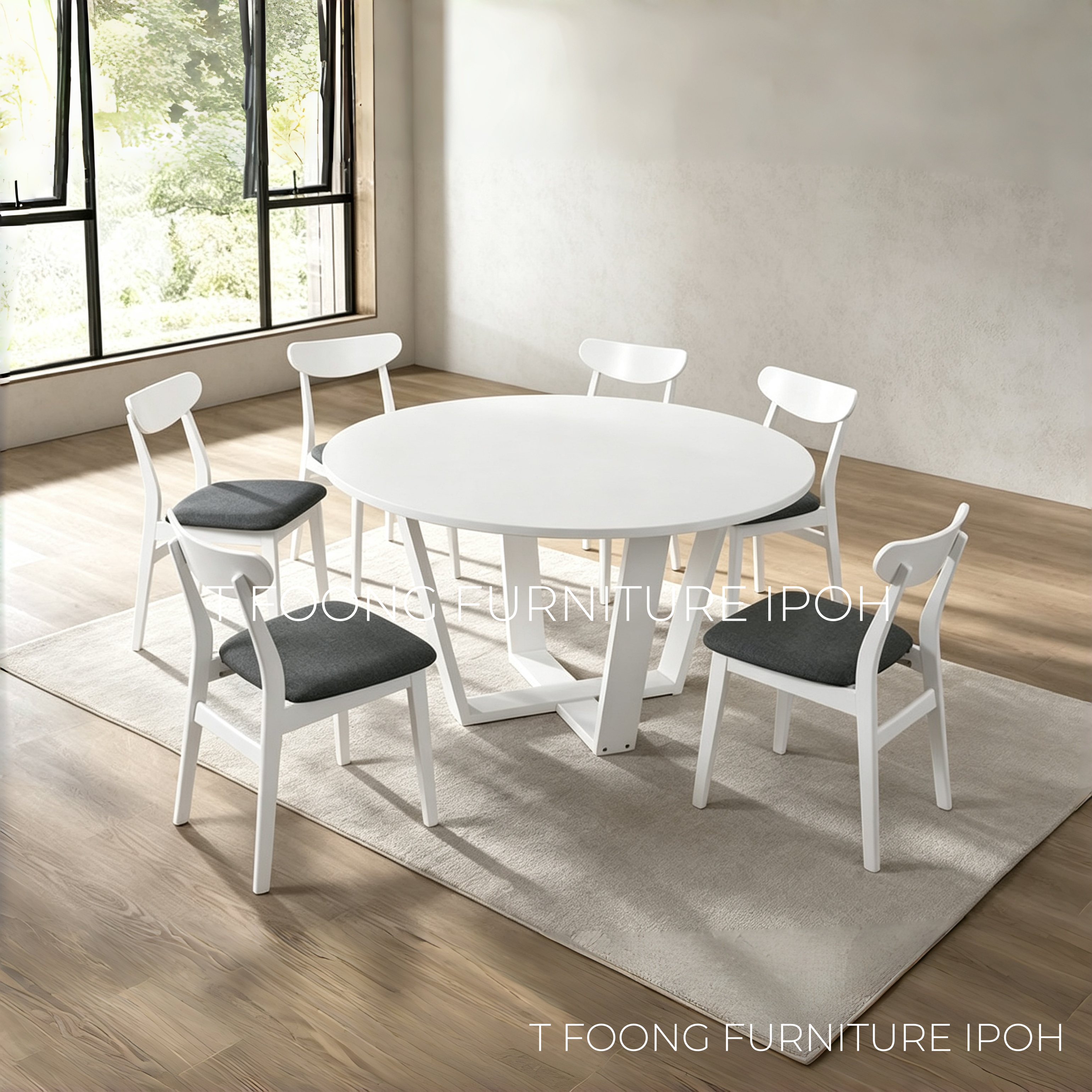 Kayana Pure White Minimalist Scandinavian 6-Seater Round Dining Set