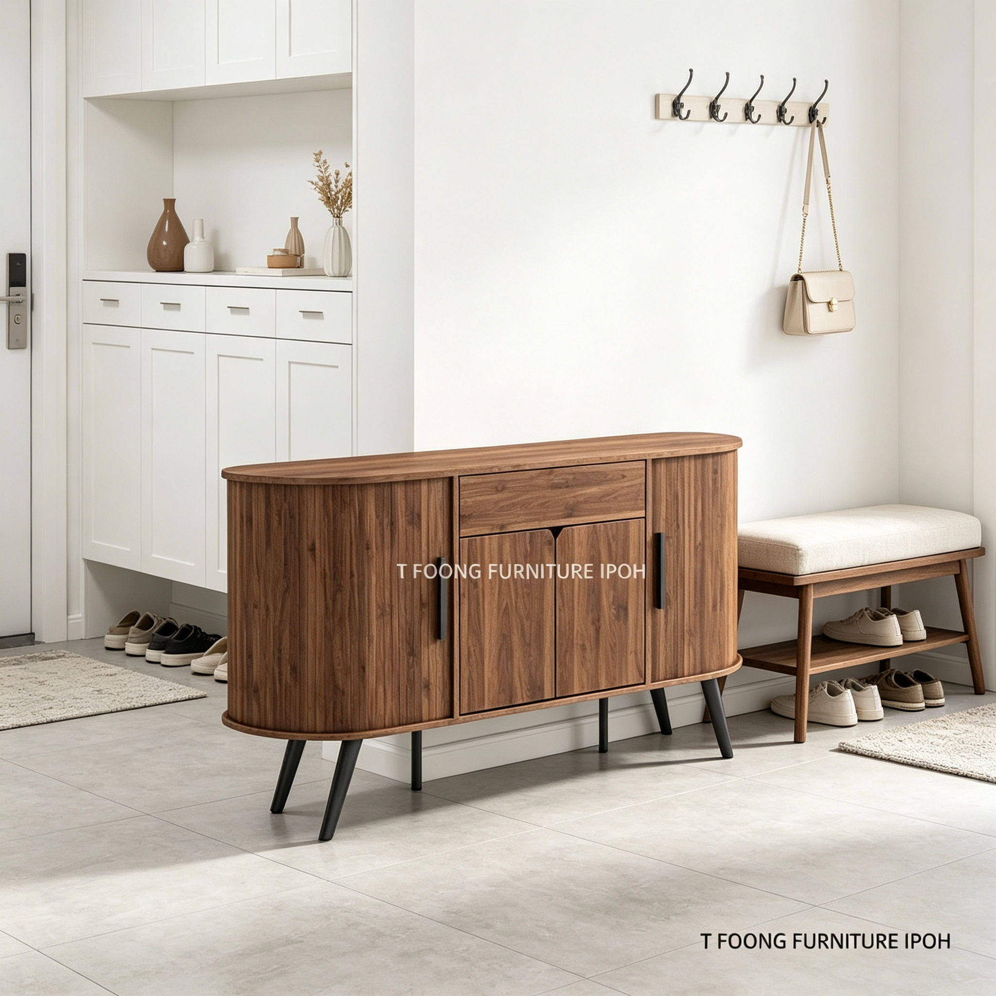 Avalon Mid-Century Modern Oval Sideboard in a bright room