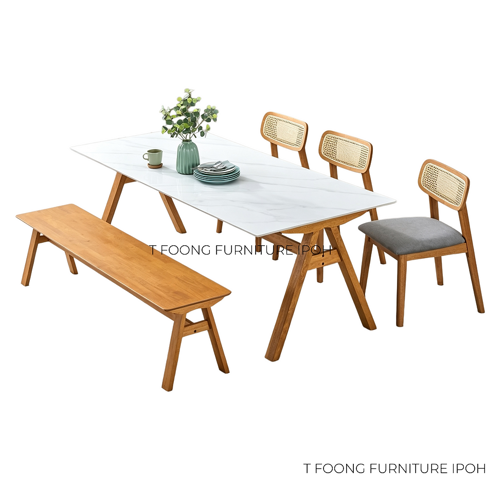 Thumbnail: Minimalist White Sintered Stone Table + Solid Wood 6-Seater Dining Set
