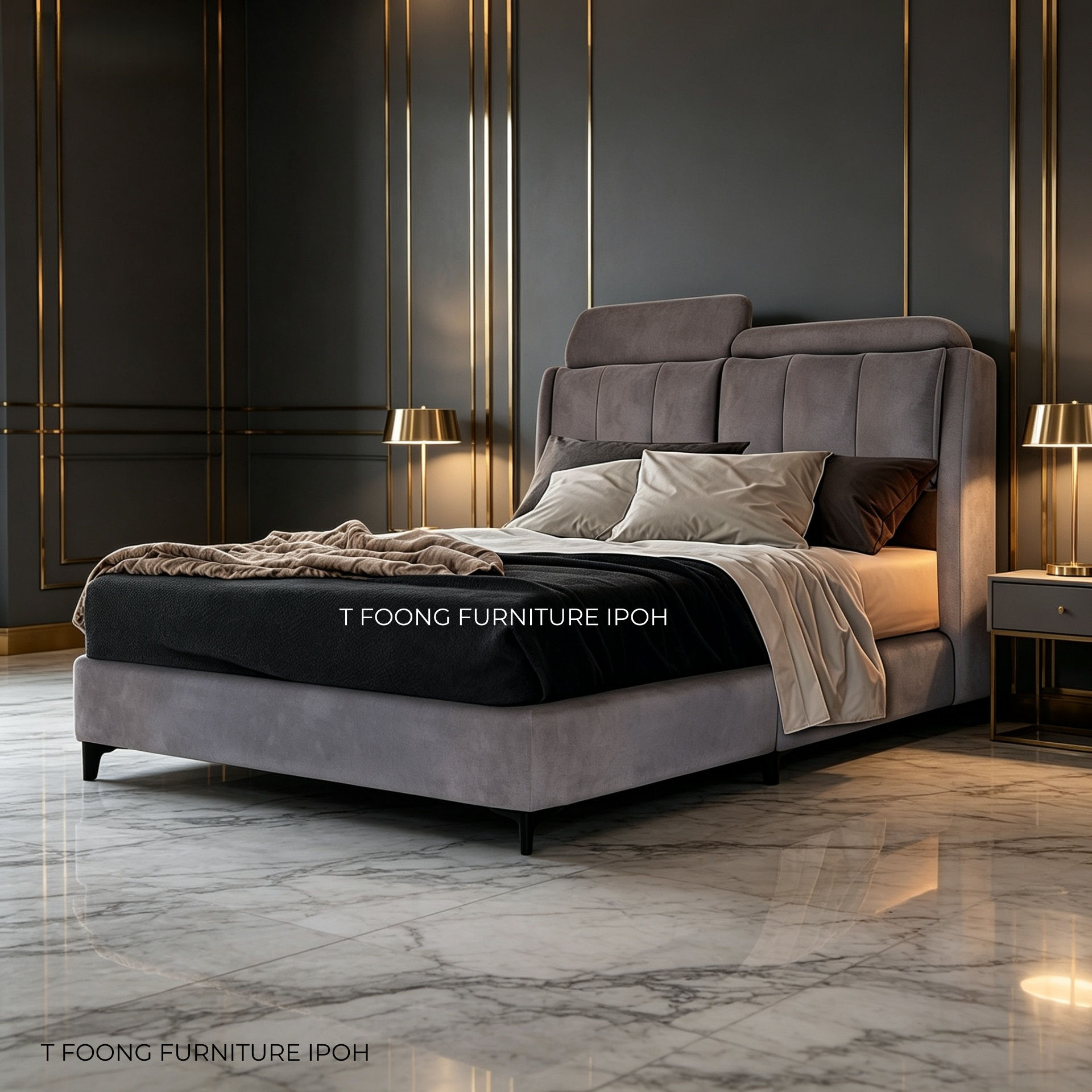 Elite Asymmetric Adjustable-Headrest and Customizable Fabric Bedframe