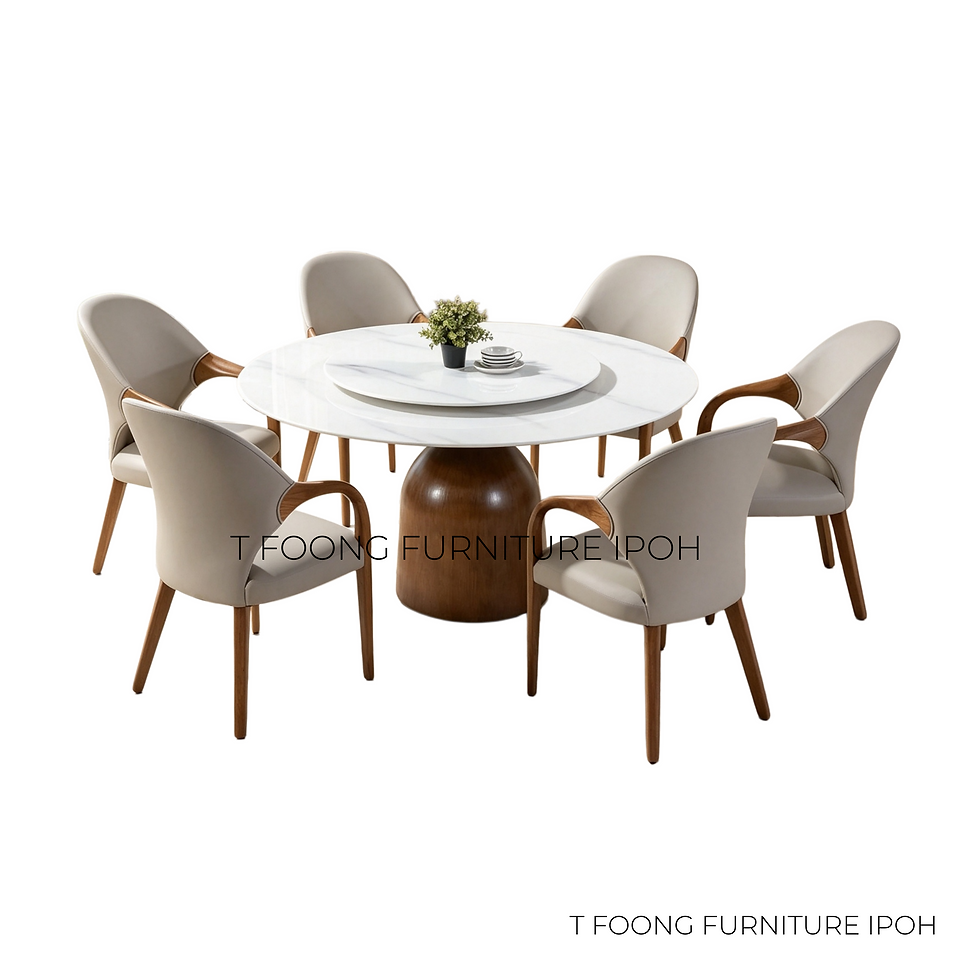 White Crystal Marble Round Table 6-Seater Round Dining Set