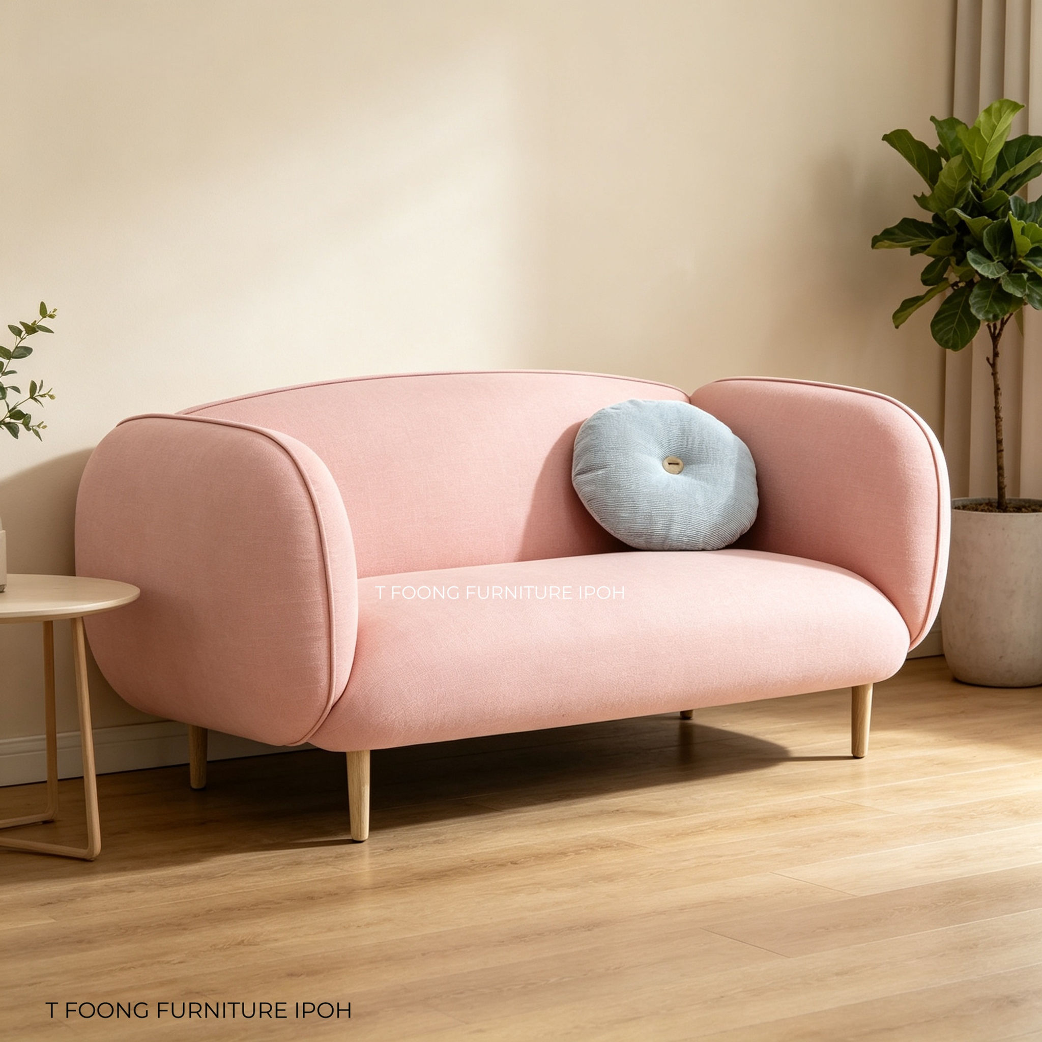 Modern Pastel Pinky Curved Loveseat 2 Seater Sofa