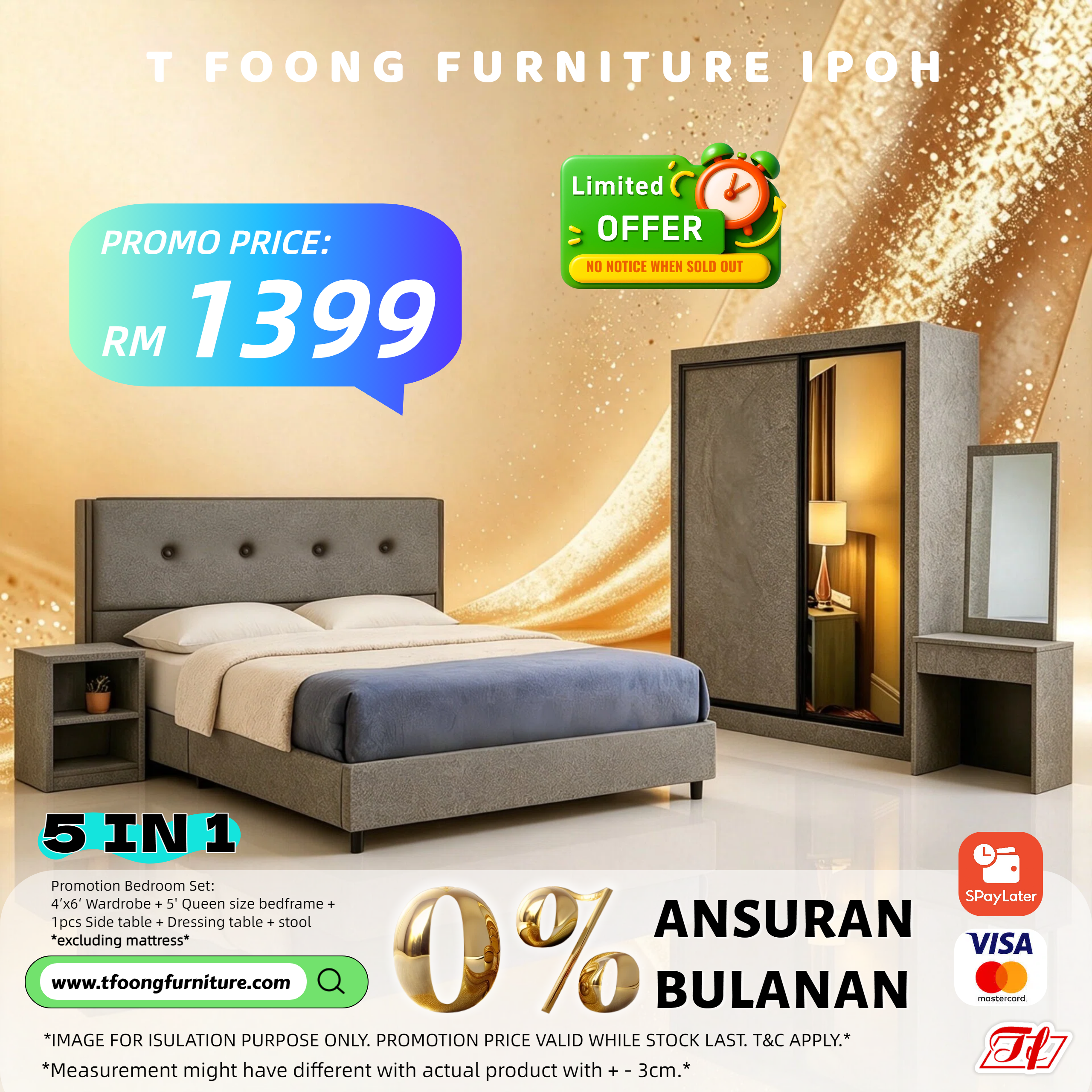 *Limited Time Promo* Simple Basic 5-in-1 Bedroom Set | 4'x6' Sliding Wardrobe