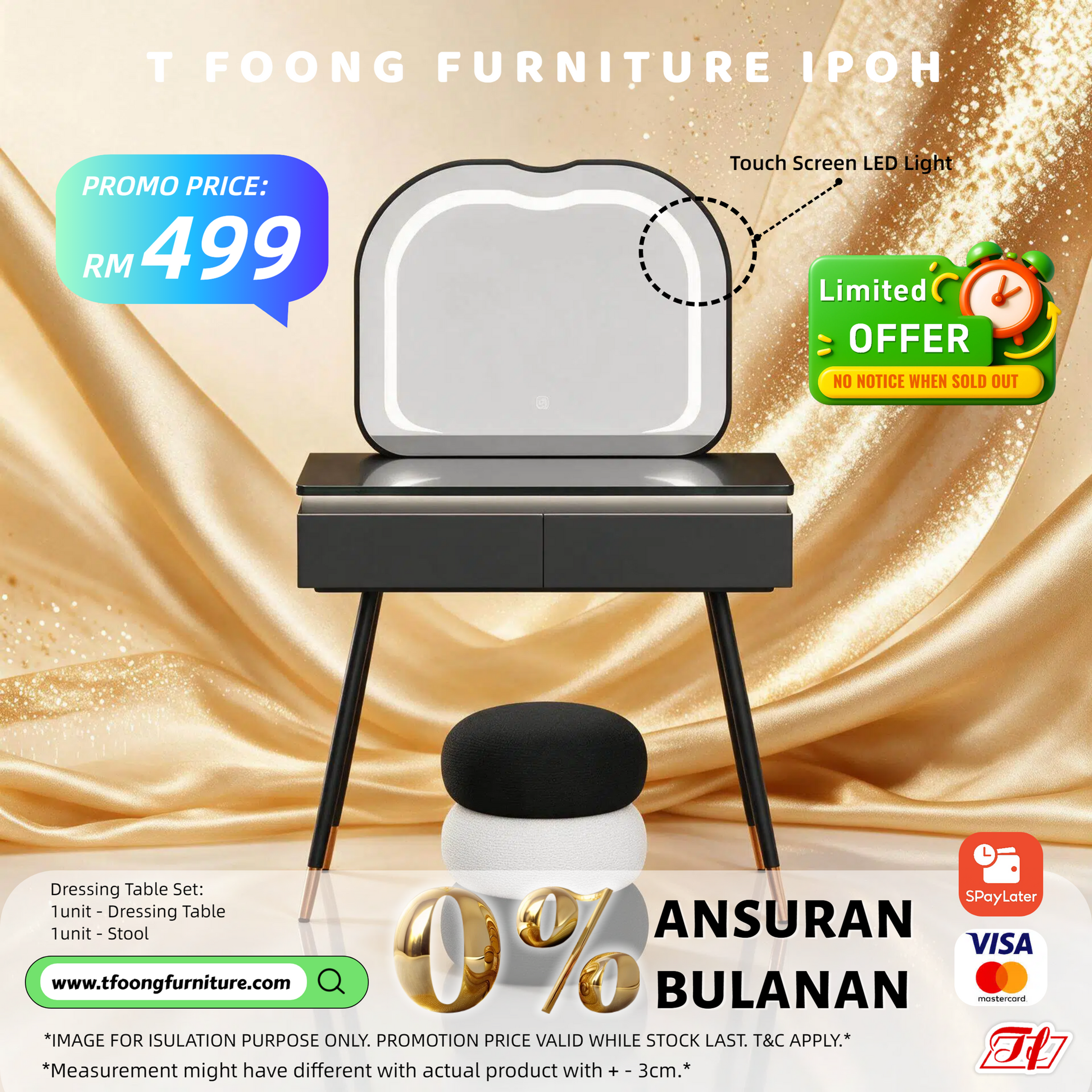 *Limited Time Promo* Noir Chic Smart LED Dressing Table Set with Macaron Stool