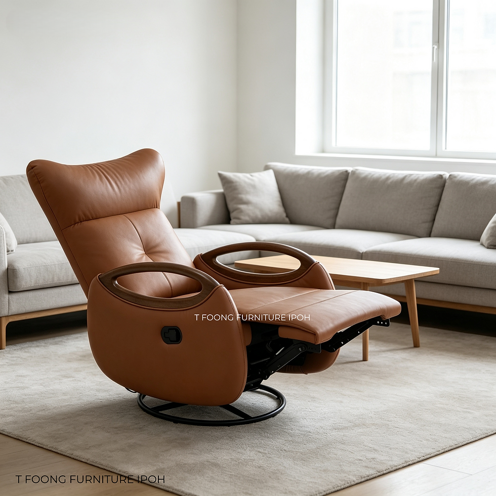 Thumbnail: Luxury Ergonomic Swivel Recliner Sofa with Sculptural Wood Trim Accents