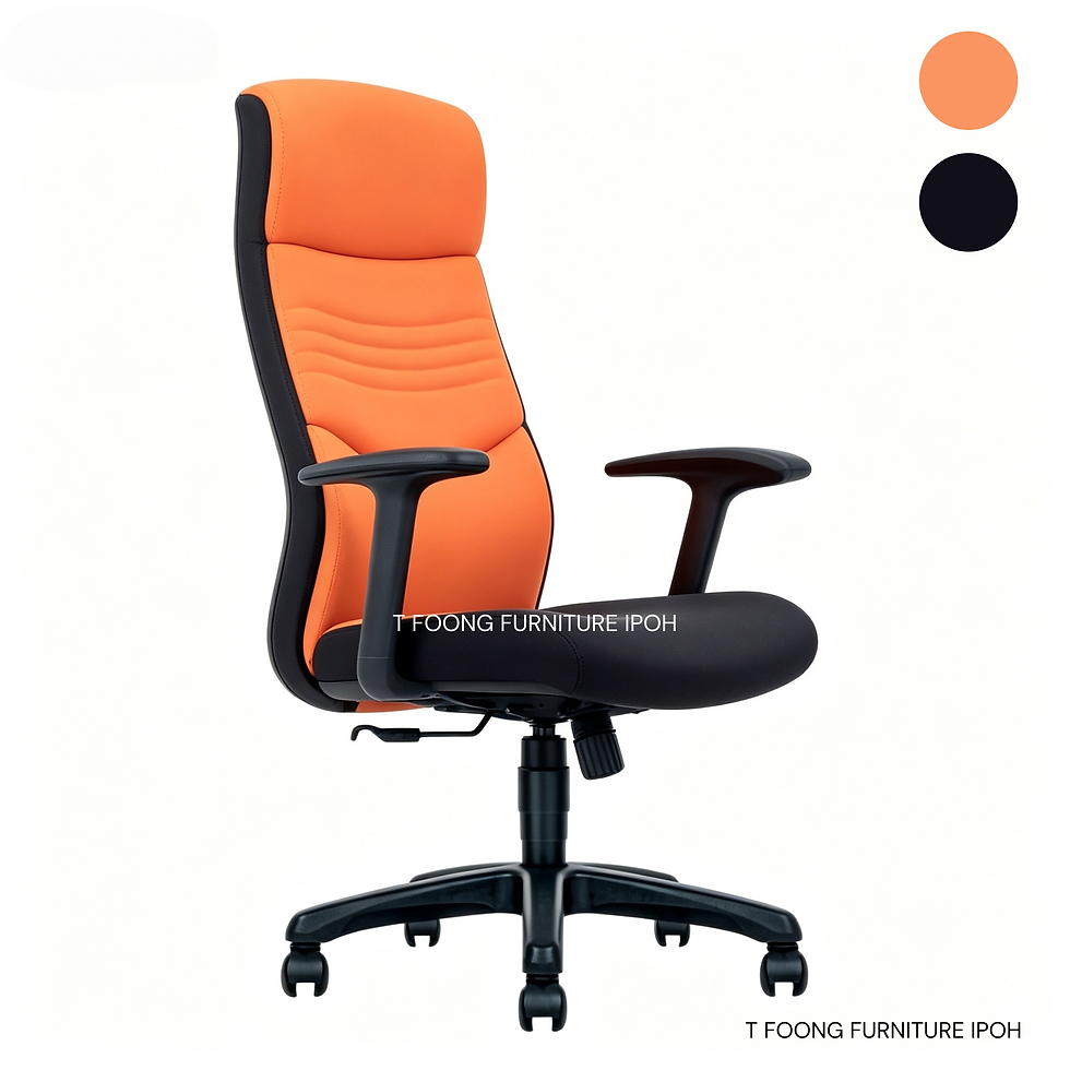 Thumbnail: High-back orange and black office chair with armrests