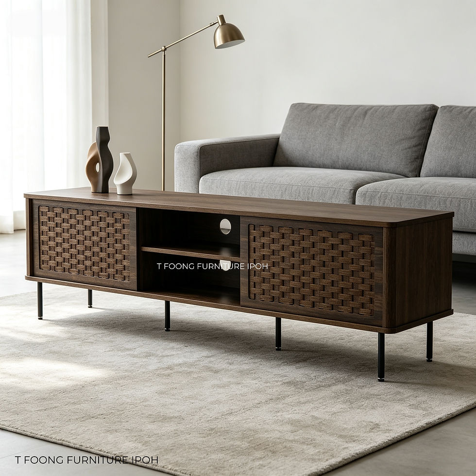 Marlow 1.6m Woven-Front TV Cabinet – Dark Walnut with Matte Black Metal Legs