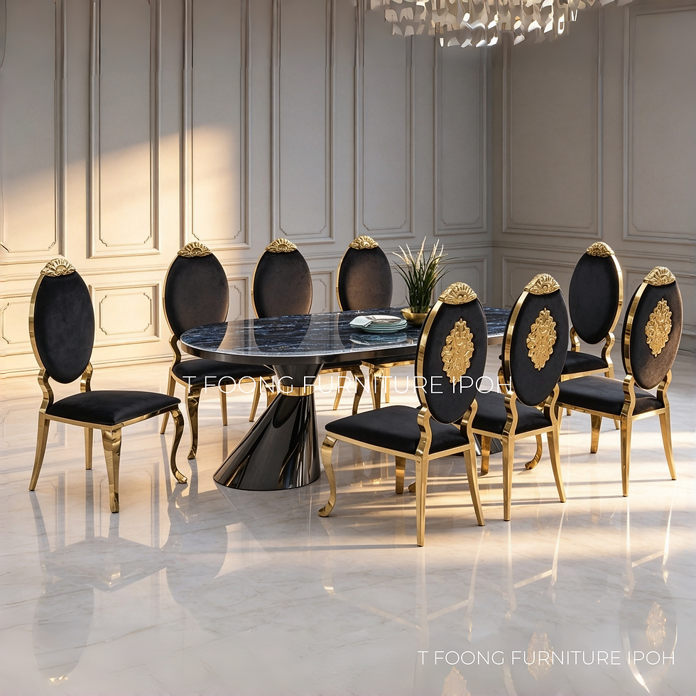 King Deep Blue Crystal Marble Table Imperial Baroque 8-Seater Dining Set