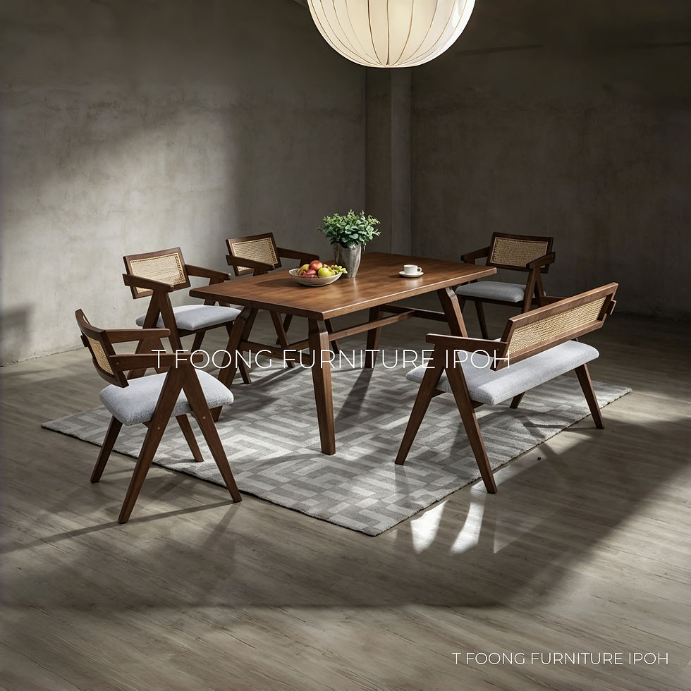 Solid Wood Dining Set Rattan Backrest Armchairs & Matching 2-Seater Dining Bench