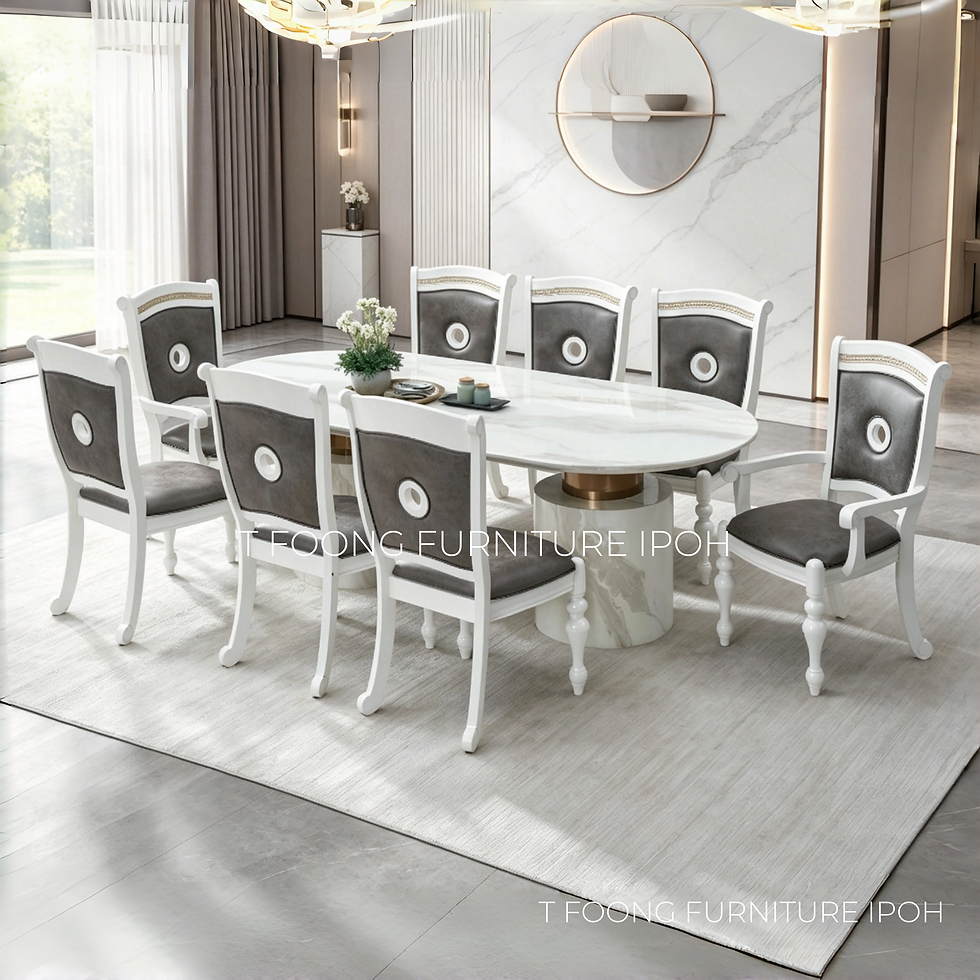 Dania British Neoclassical Luxury Marble Top Table 8-Seater Oval Dining Set