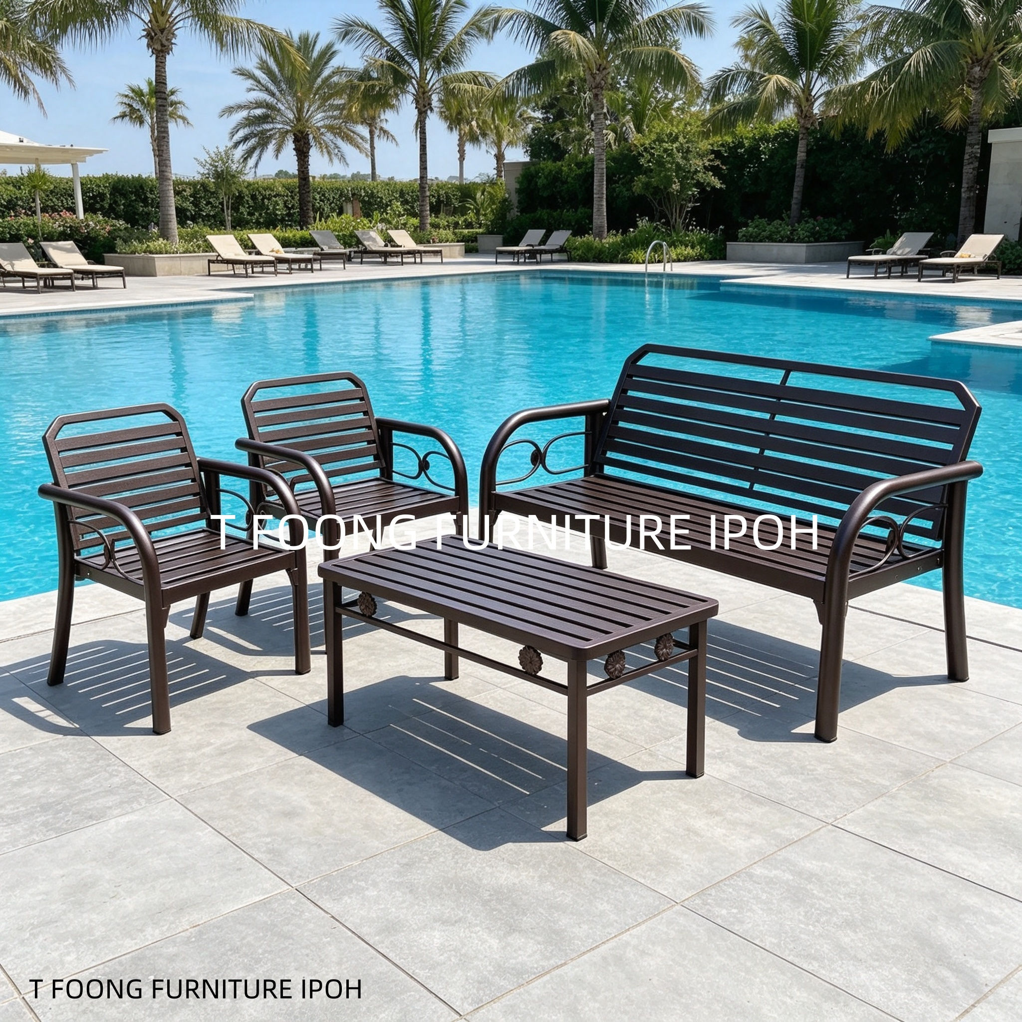 Heavy Duty Outdoor Metal Garden Bench & Table Set