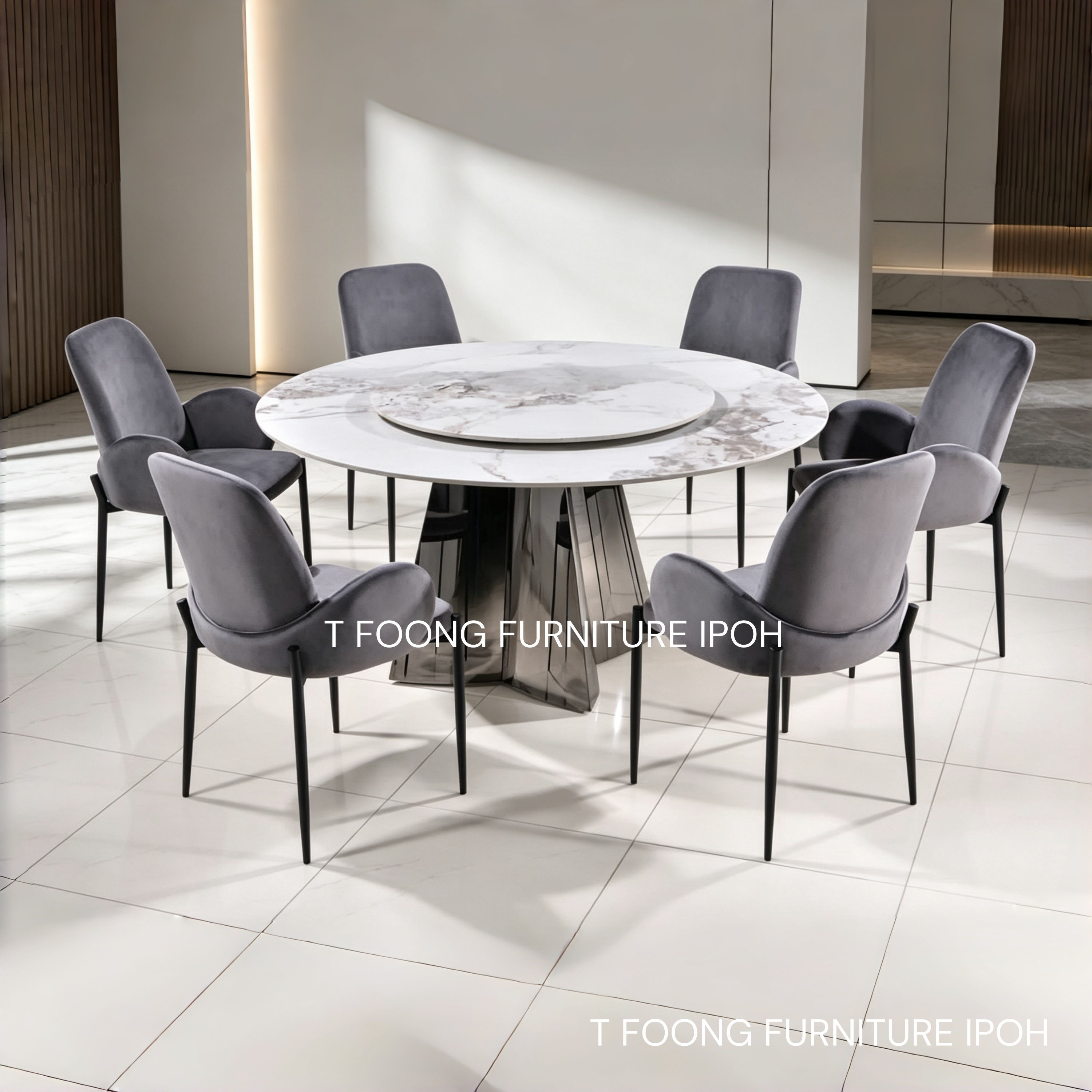 Wen Sintered Stone 6-Seater Round Sintered Stone Dining Set