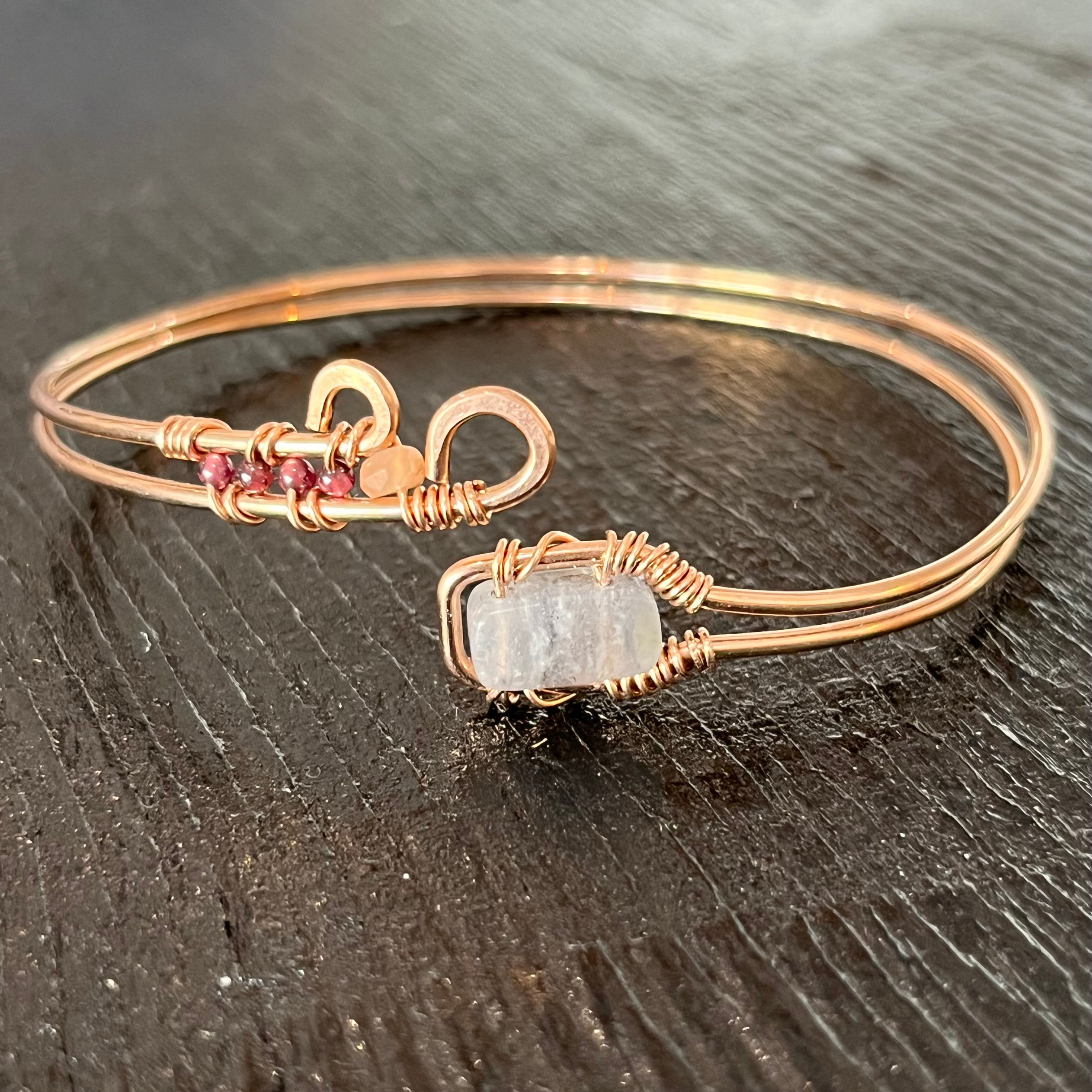 Iolite, Peach Moonstone and Garnet Cuff / Rose Gold