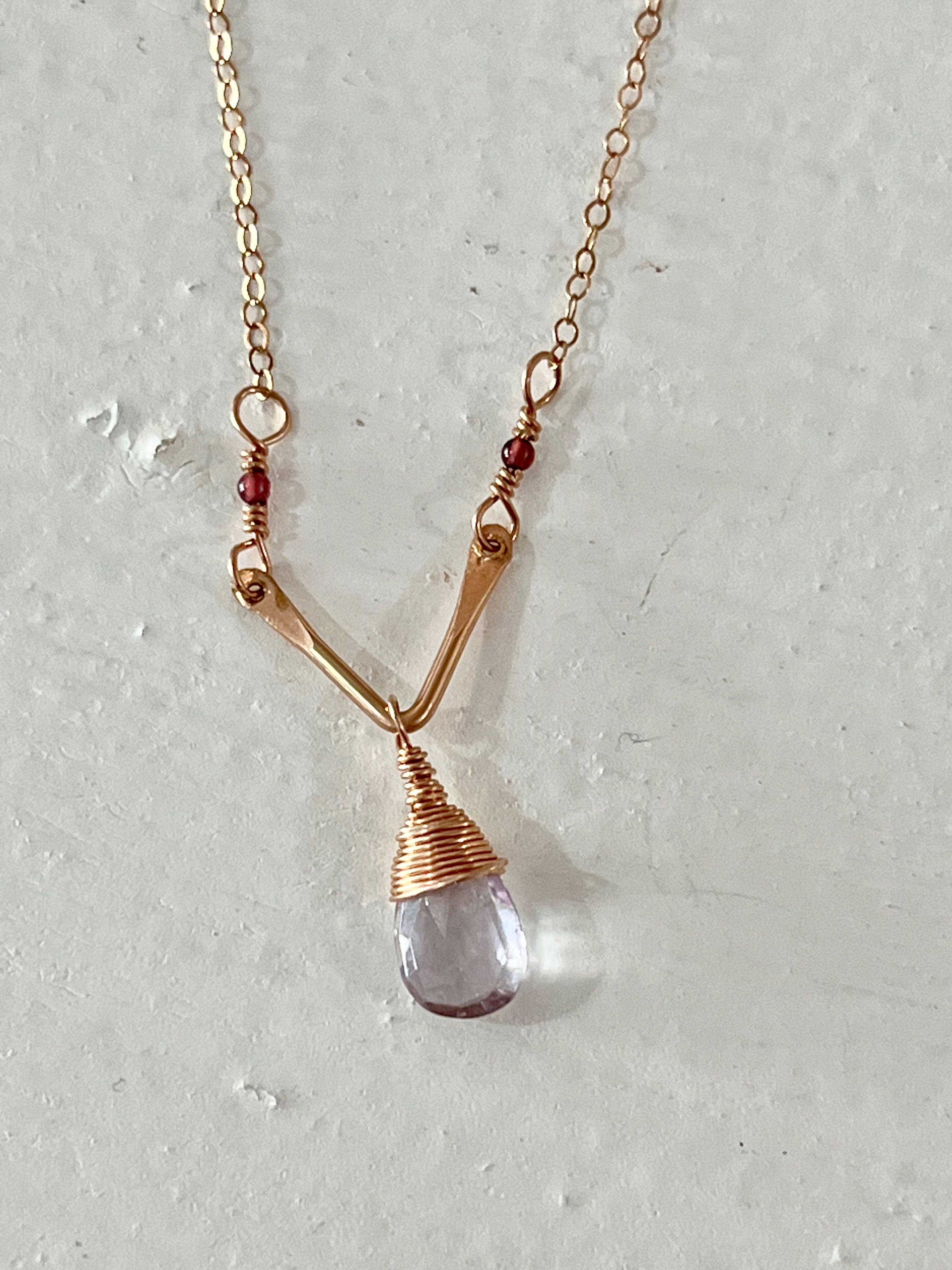 Lavender Amethyst and Garnet V Necklace
