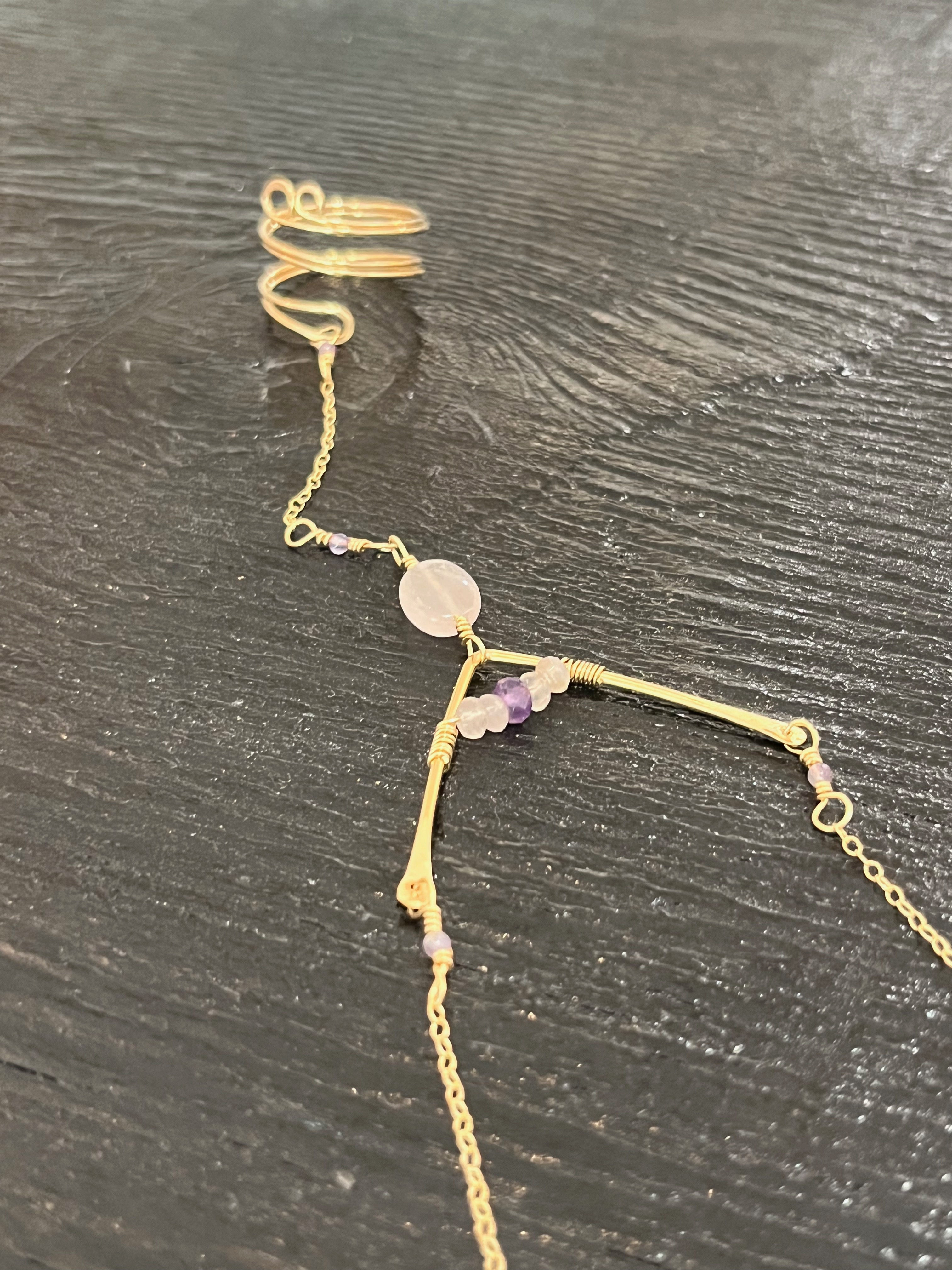 Rose Quartz and Amethyst Gypsy Bracelet / 14k Gold Fill