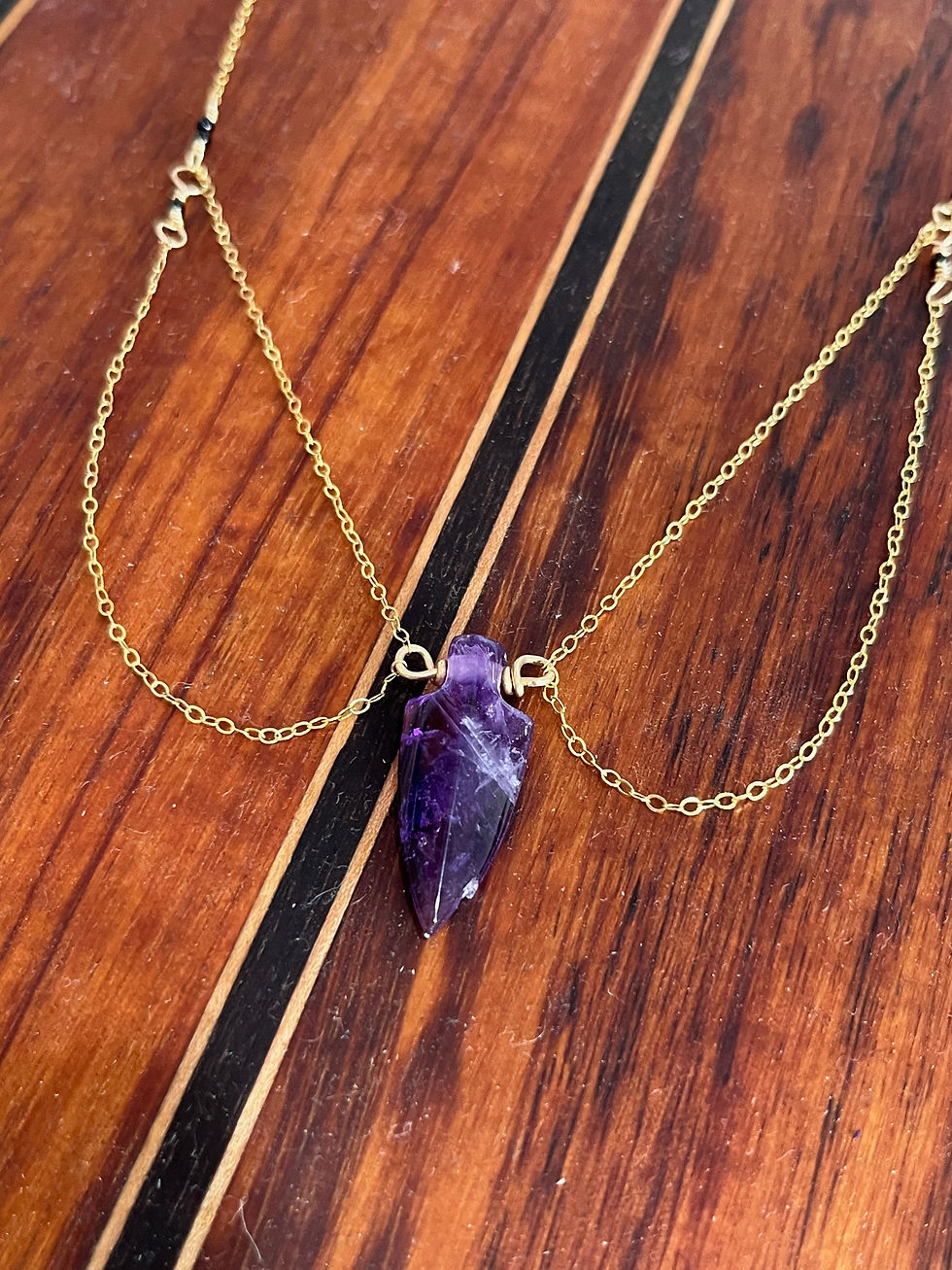 Thumbnail: Amethyst Arrowhead and Black Onyx Necklace / 14k Gold Fill
