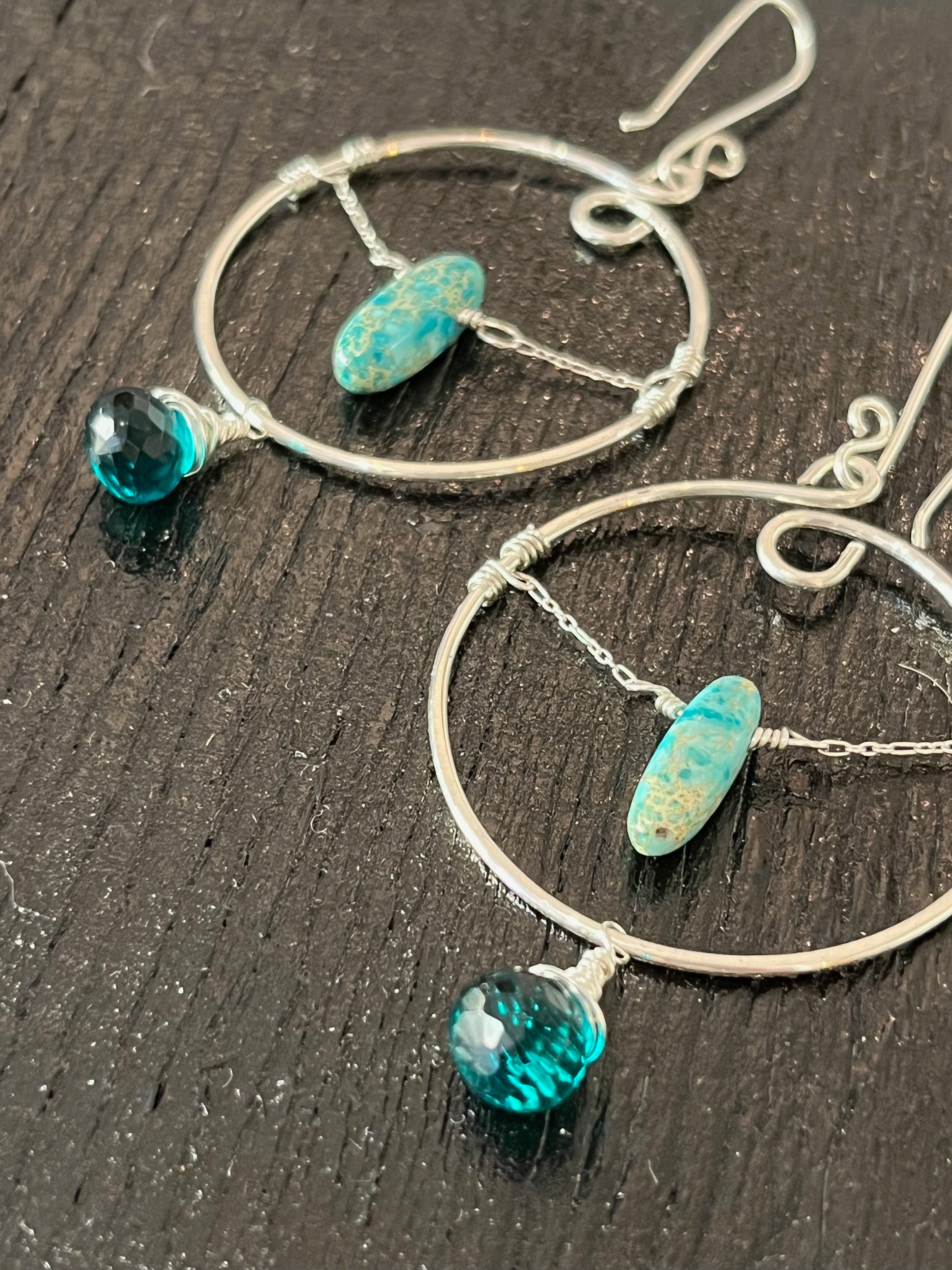 Ocean Blue Quartz and Jasper Earrings / Sterling Silver