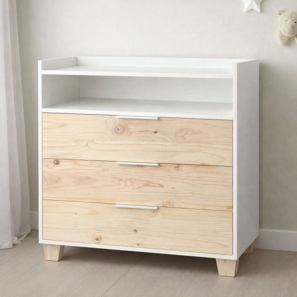 Baby Compactum with Three Pine Drawers & Open Shelf