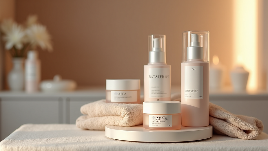 Eye-level view of a treatment room with high-end skincare products