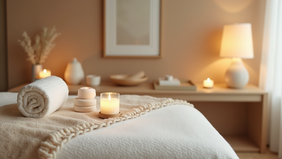 Close-up of a modern treatment room showcasing soothing decor