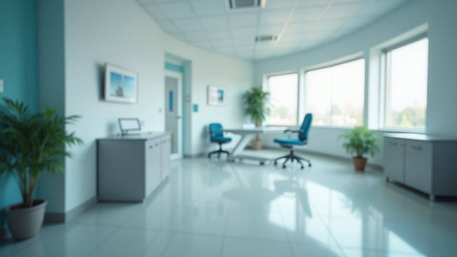 Eye-level view of a serene clinic interior with soft lighting