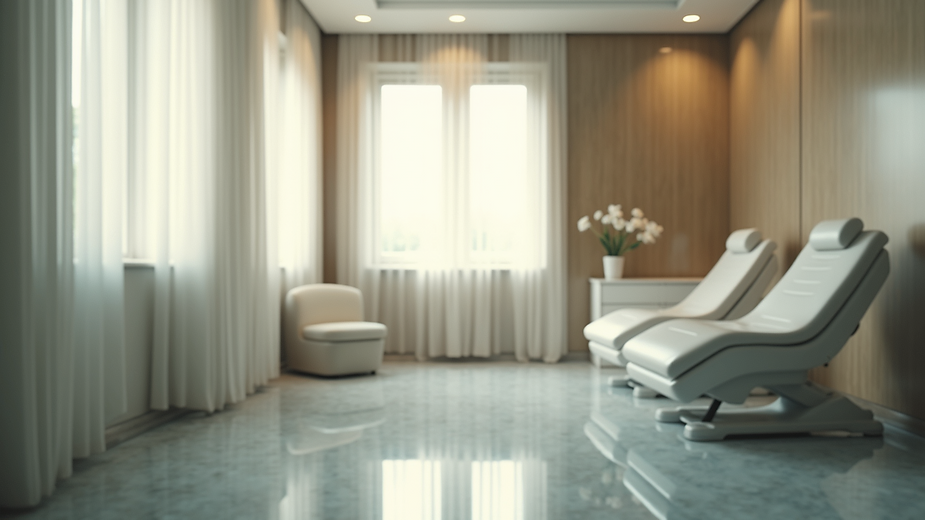 Eye-level view of a tranquil treatment room at Glo