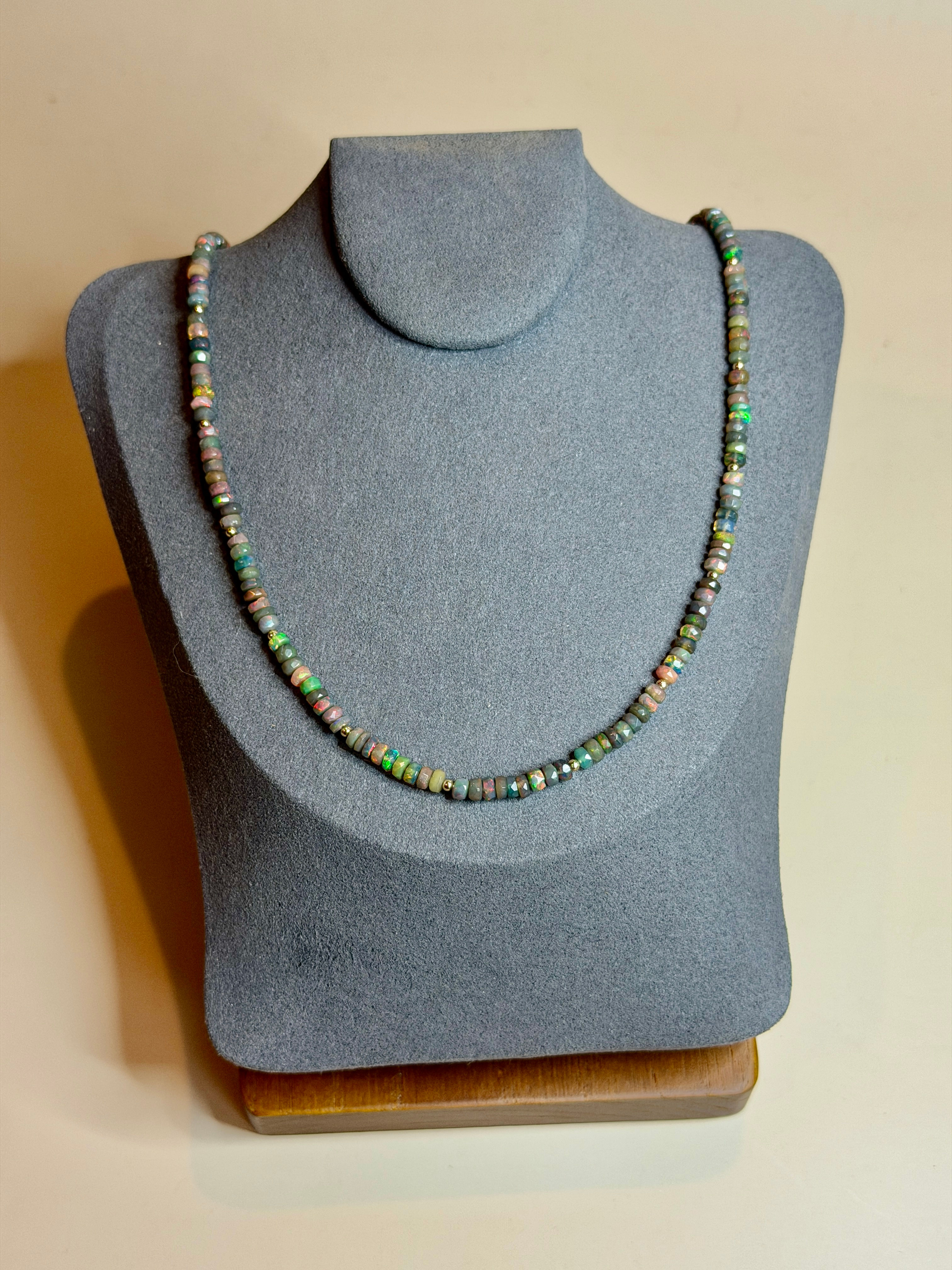 Beaded opal necklace with gold accents