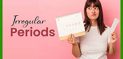 Woman holding calender and pad with concern, representing irregular periods and menstrual cycle imbalance