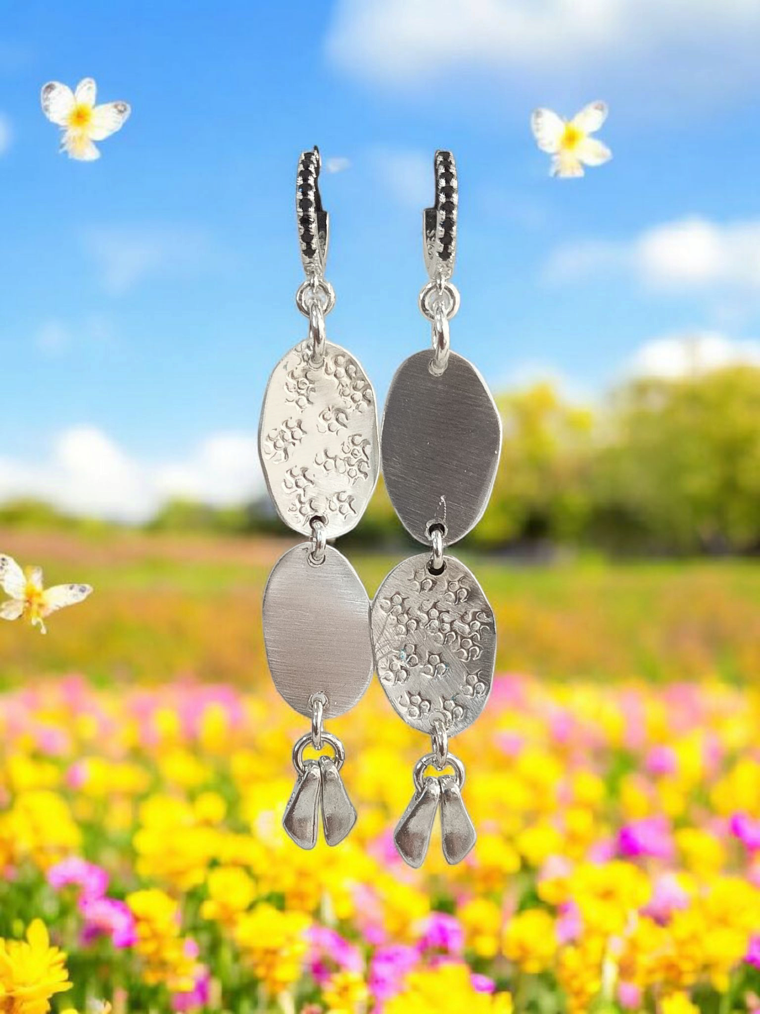 ג'יפסי תיק תק זירקון שחור 2 מטבעות אליפסה פרחים 