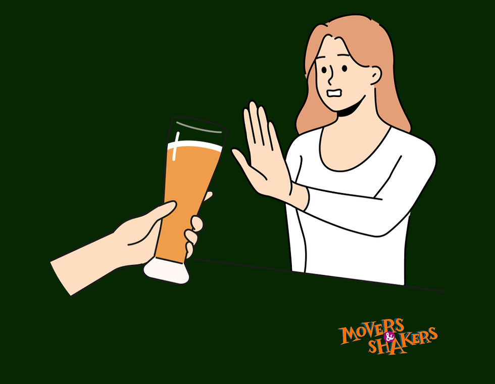 A woman says no to a drink