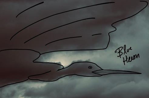 clouds outlined to look like a blue heron