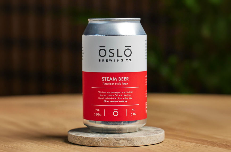 Röd burkdesign för Oslo Brewing