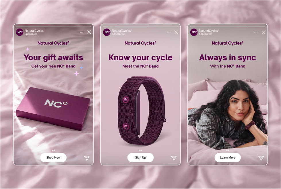 Annonser för Instagram som marknadsför NC° Band