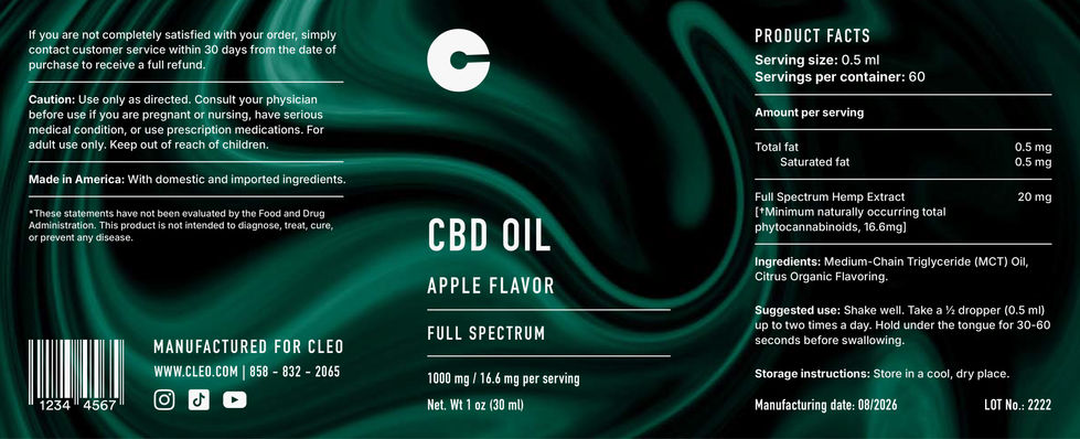 Grön etikettdesign med smak av äpple för Cleo CBD