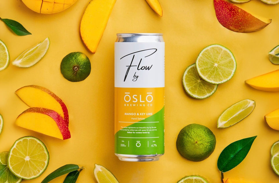 Burkdesign i gult och grönt för Oslo Brewing
