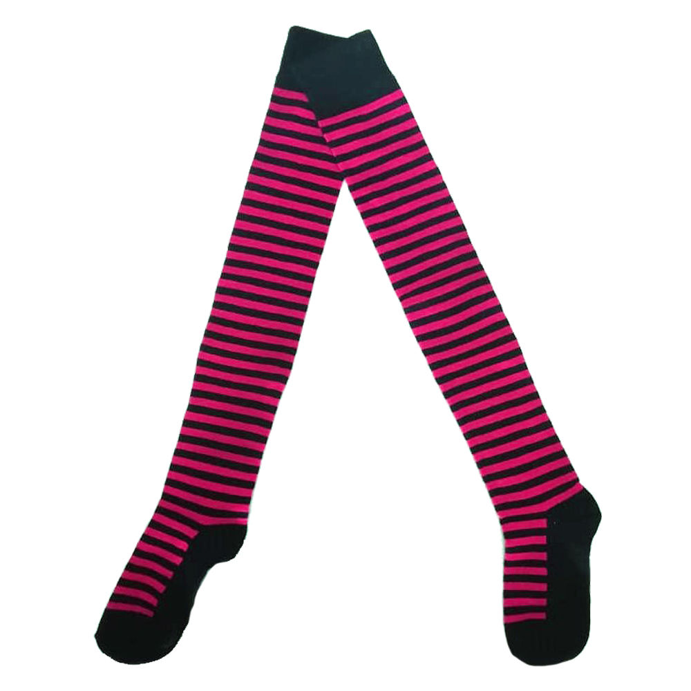 MEDIAS ALTAS RAYADAS ROSADO CON NEGRO