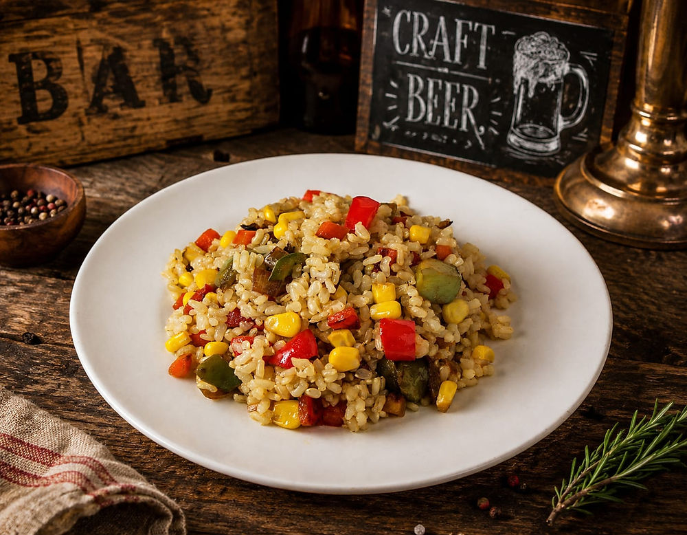 Rice with vegetables served for dinner at La Hornera bar in Hotel Moto-rural VEGALION