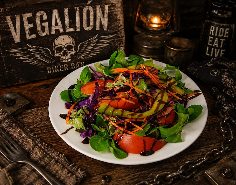 Fresh vegetable salad served for dinner at La Hornera bar in Hotel Moto-rural VEGALION