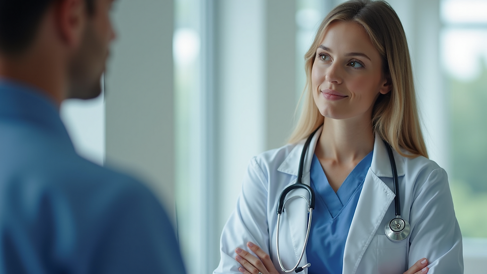 Close-up view of a healthcare professional discussing health concerns with a patient
