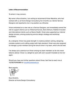 Reference letter (Hume Design Consultancy)