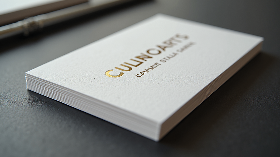 Close-up view of a custom printed business card with foil stamping