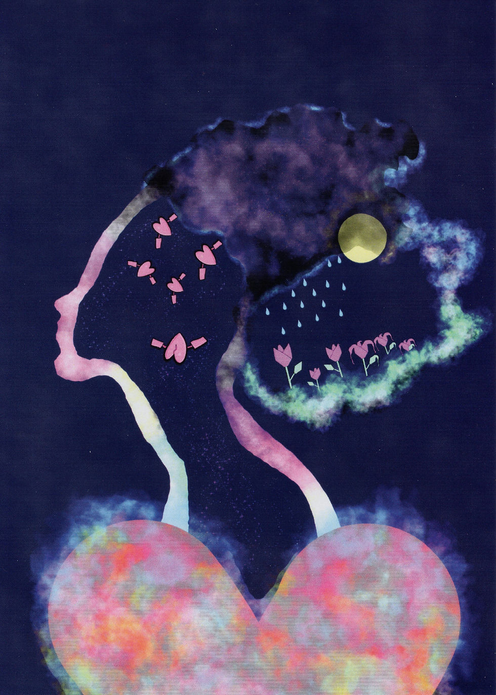 dark blue woman in a colorful outline